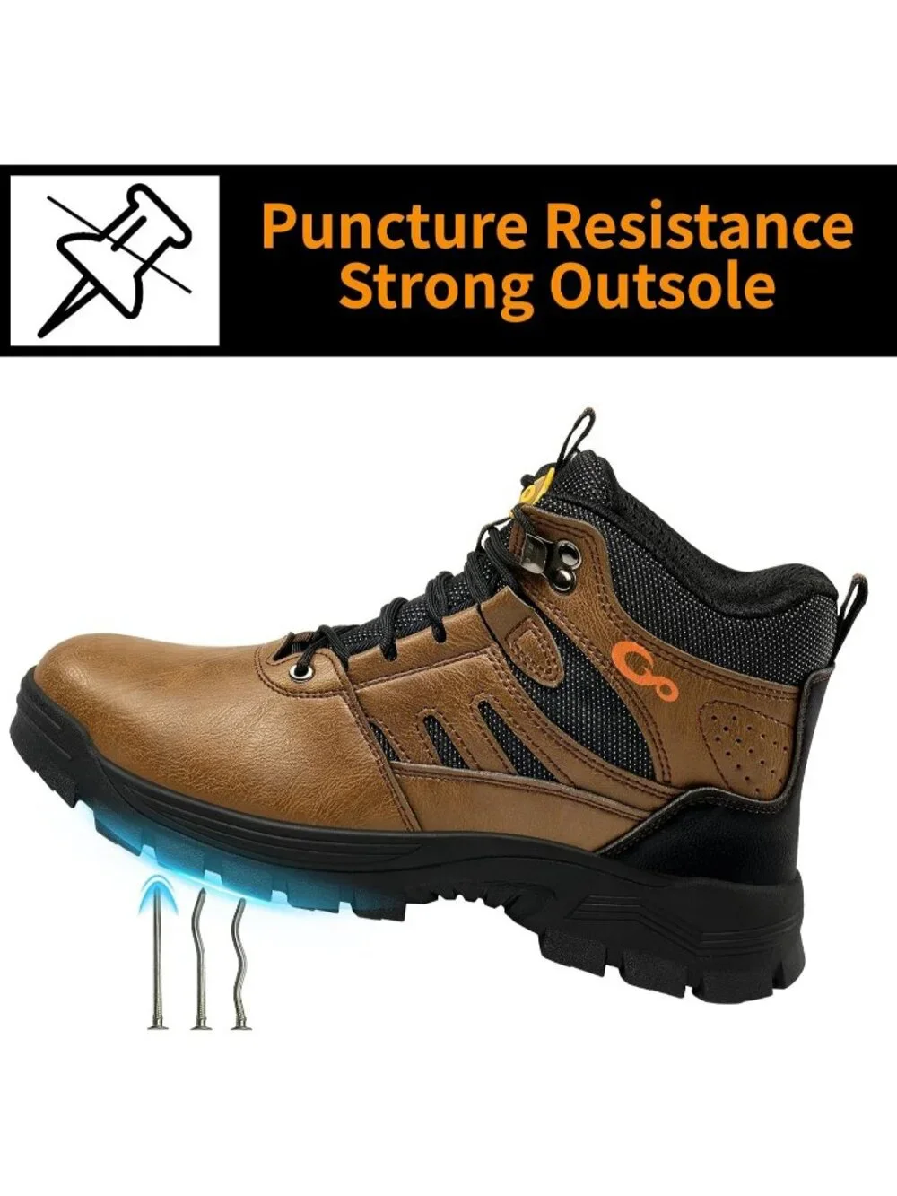 Men's Brown Waterproof Shoes Solid High Top Steel Toe Outdoor Hiking Boots
